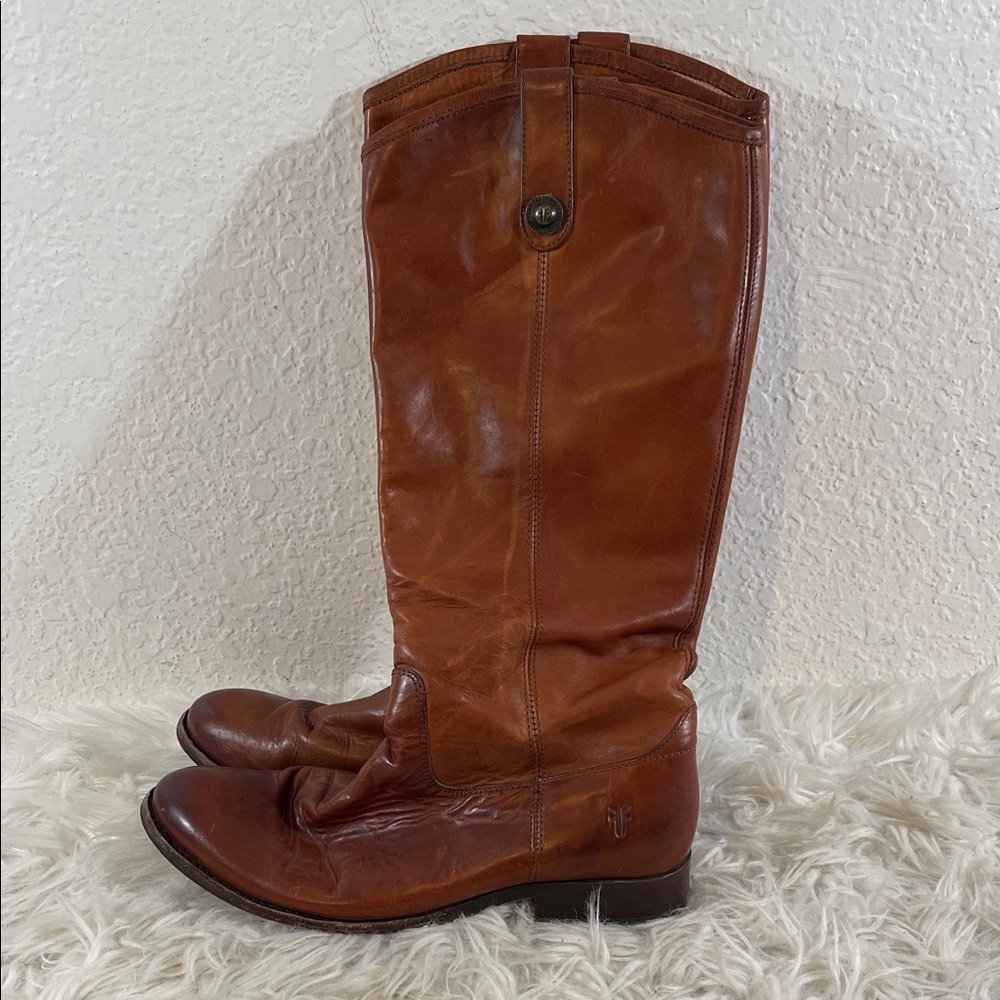 FRYE Pull On Melissa Button Tall Leather Riding Boots Womens Size 8.5 Brown